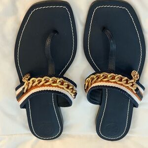 Tory Burch Black and Gold Women's Sandals
